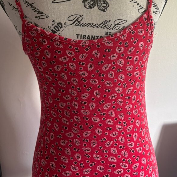 Red Paisley Print Slip Top, Size S - Picture 3 of 3